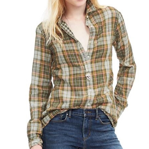 Banana Republic soft-wash multi-plaid boyfriend shirt m - Picture 4 of 7
